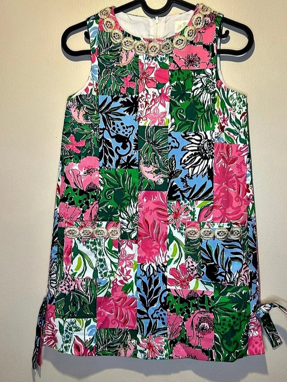 Lilly Pulitzer Girls Size 10 Shift Dress Patchwork Floral Lace Zip Knee